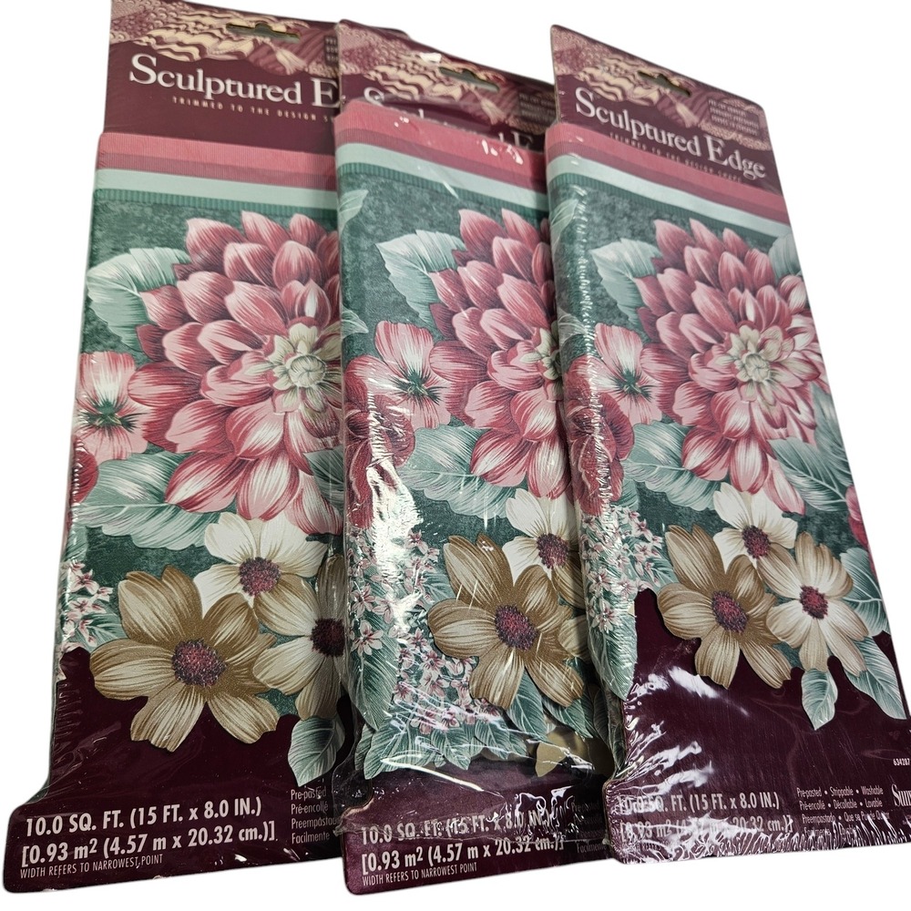 Wallpaper Border Floral Decorative Sculptured Edge Flowers 15 yds Total New Vtg
